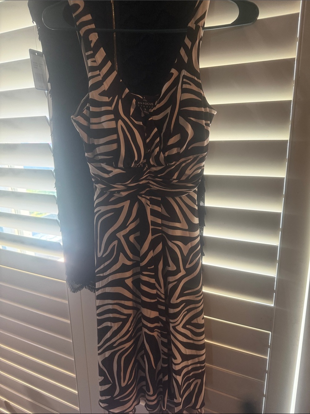 Enfocus Studio Black & White Zebra-Print Twist-Waist Midi Dress
